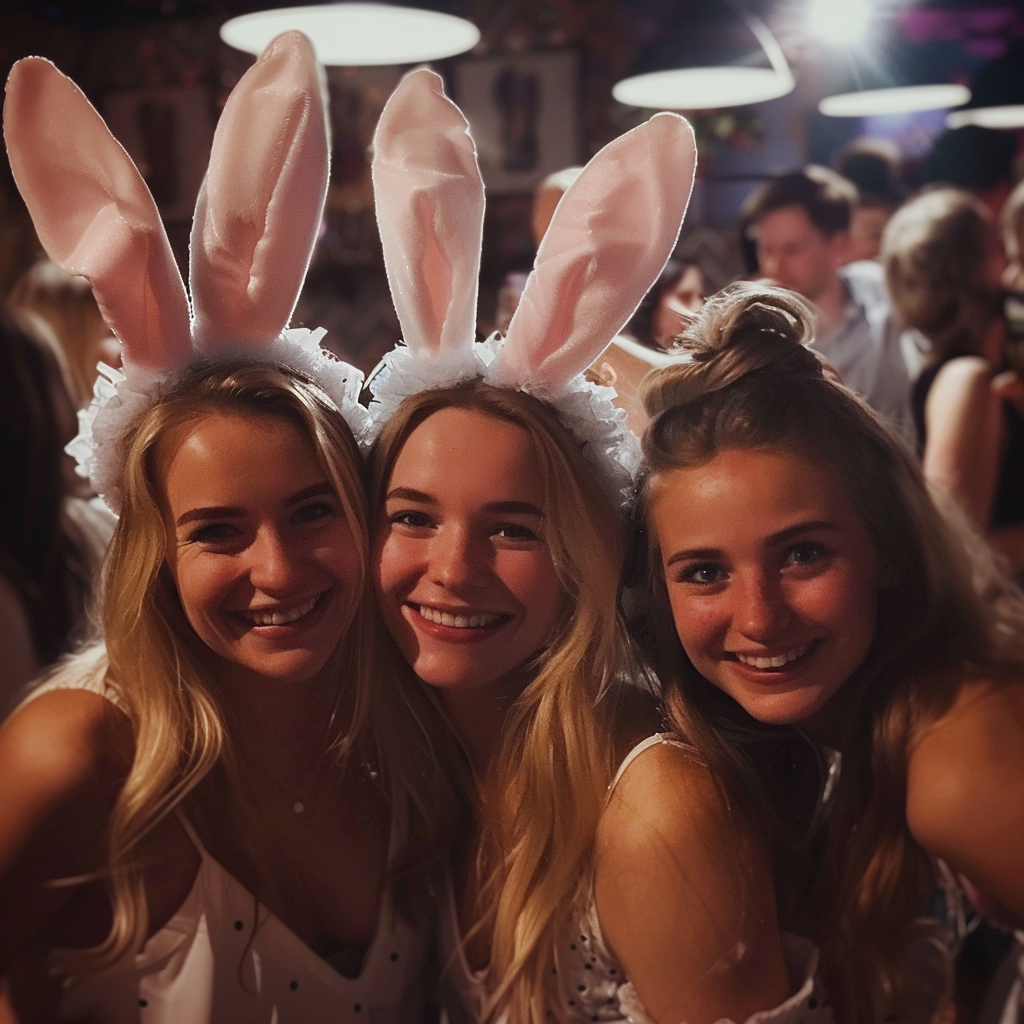 Girls wearing bunny ears night