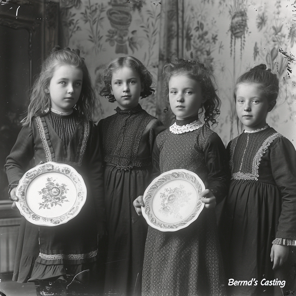 Girls holding a plate in a photo studio