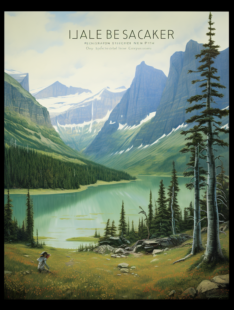 Beautiful travel poster of Glacier National Park