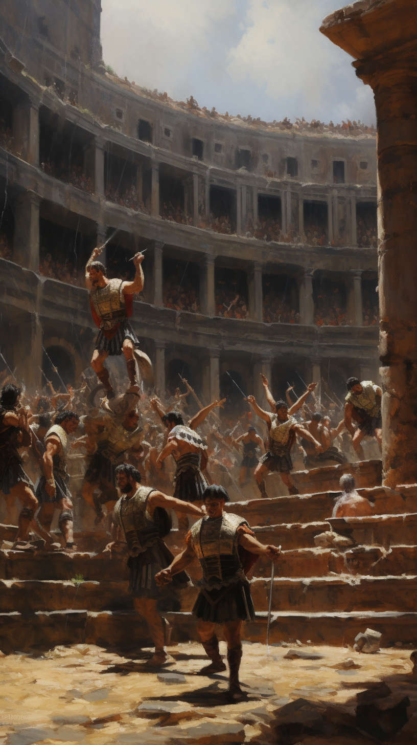 Gladiators Fighting in an Amphitheatre