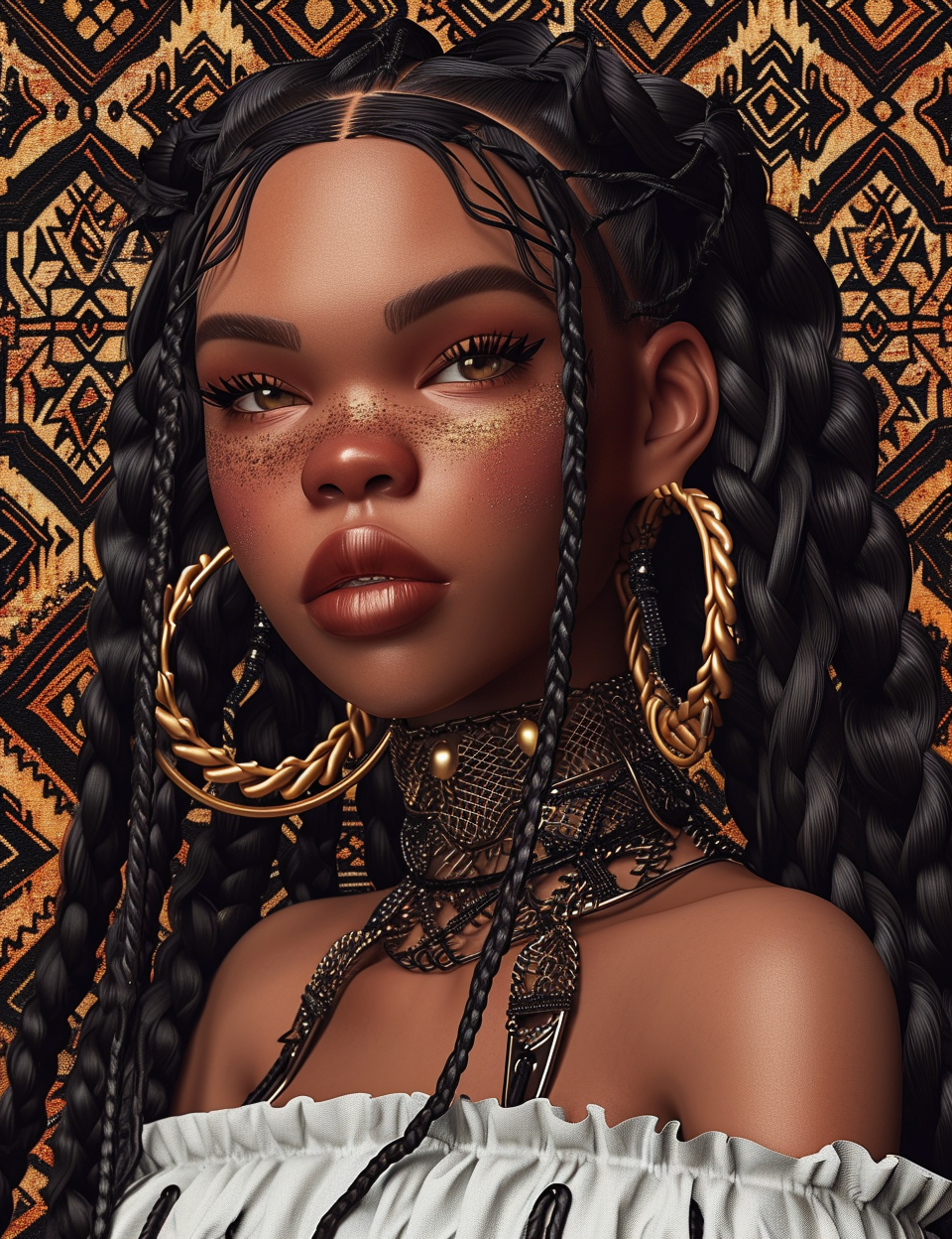 Beautiful Irish doll with braids and hoop earrings