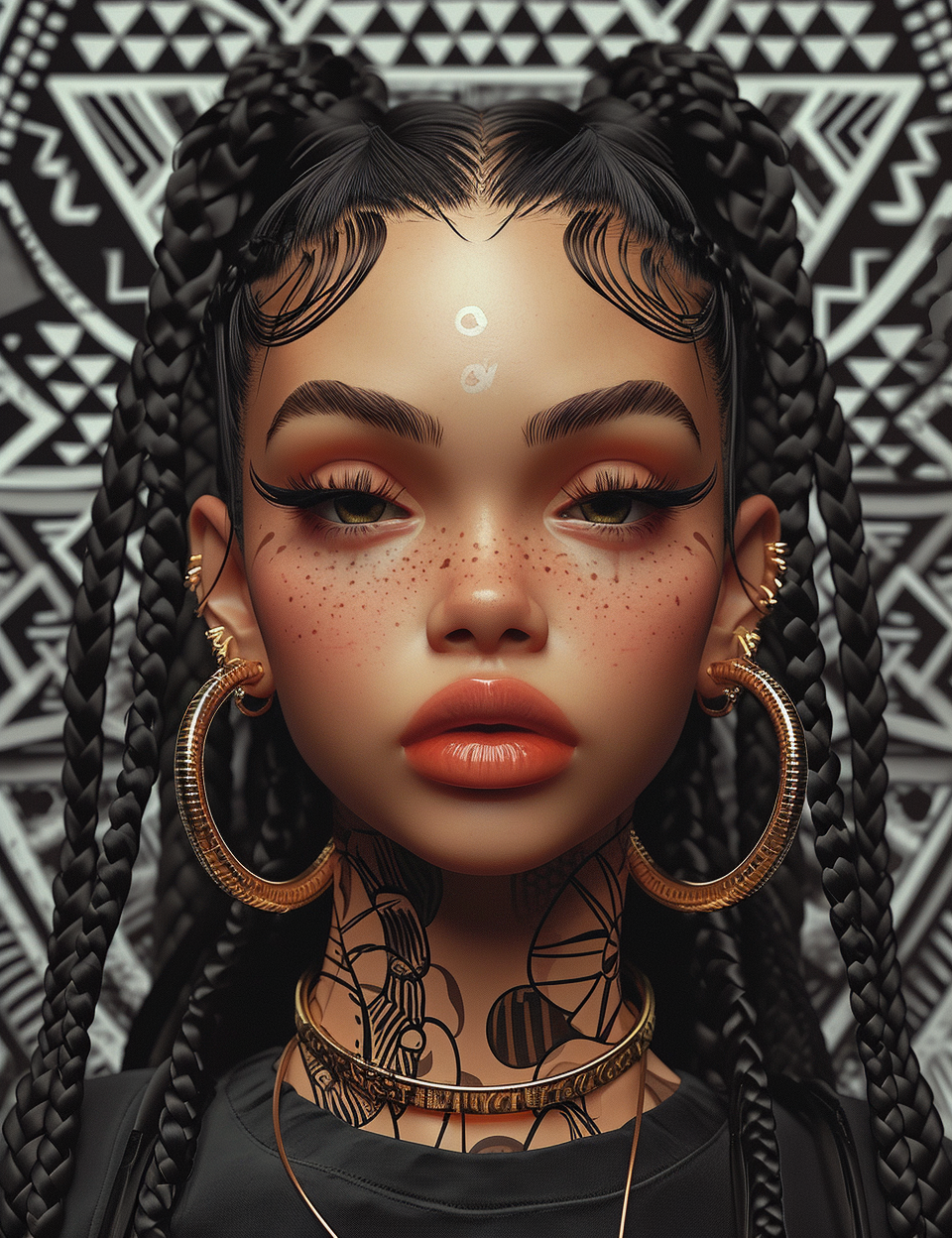 Beautiful doll with braids and earrings