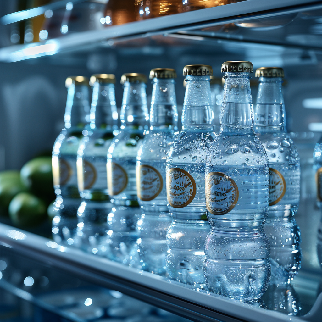 Glass Bottles of Water in Fridge