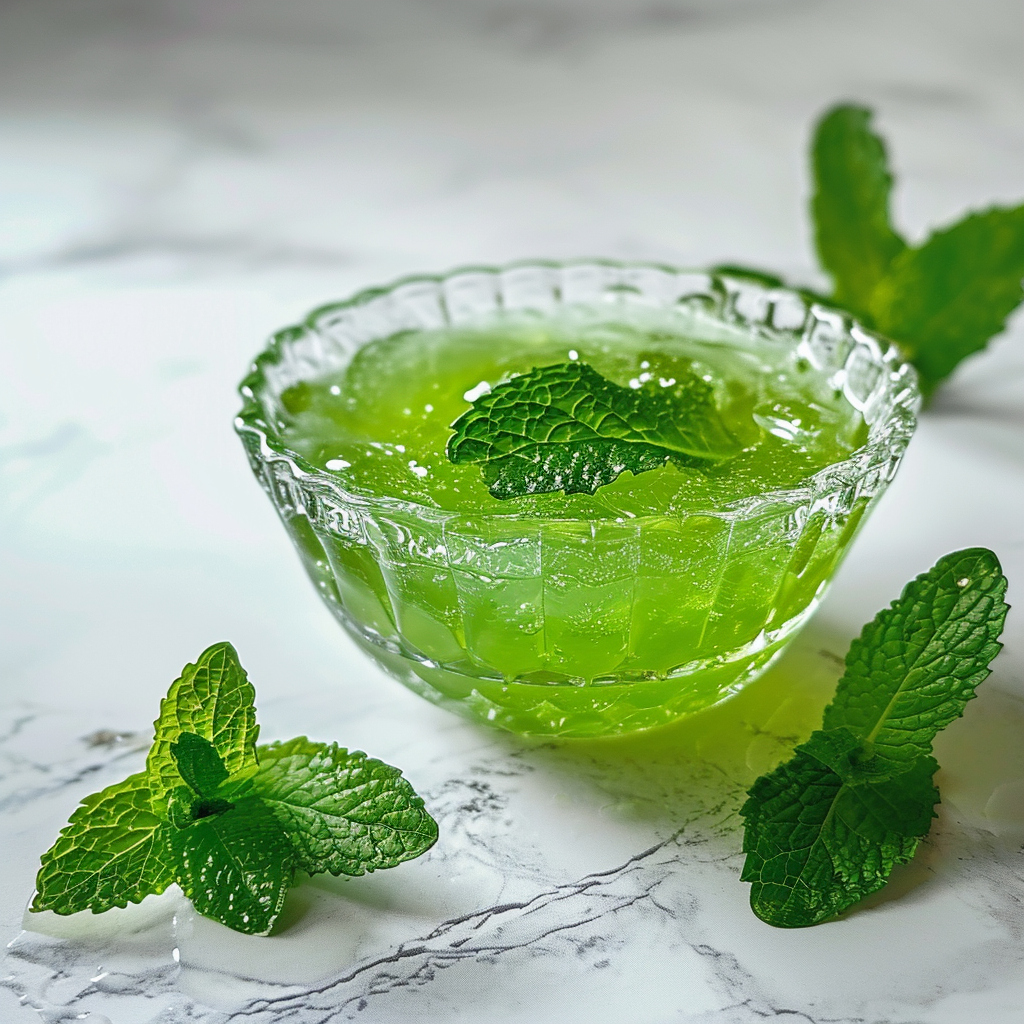 Glass bowl of refreshing mint jelly