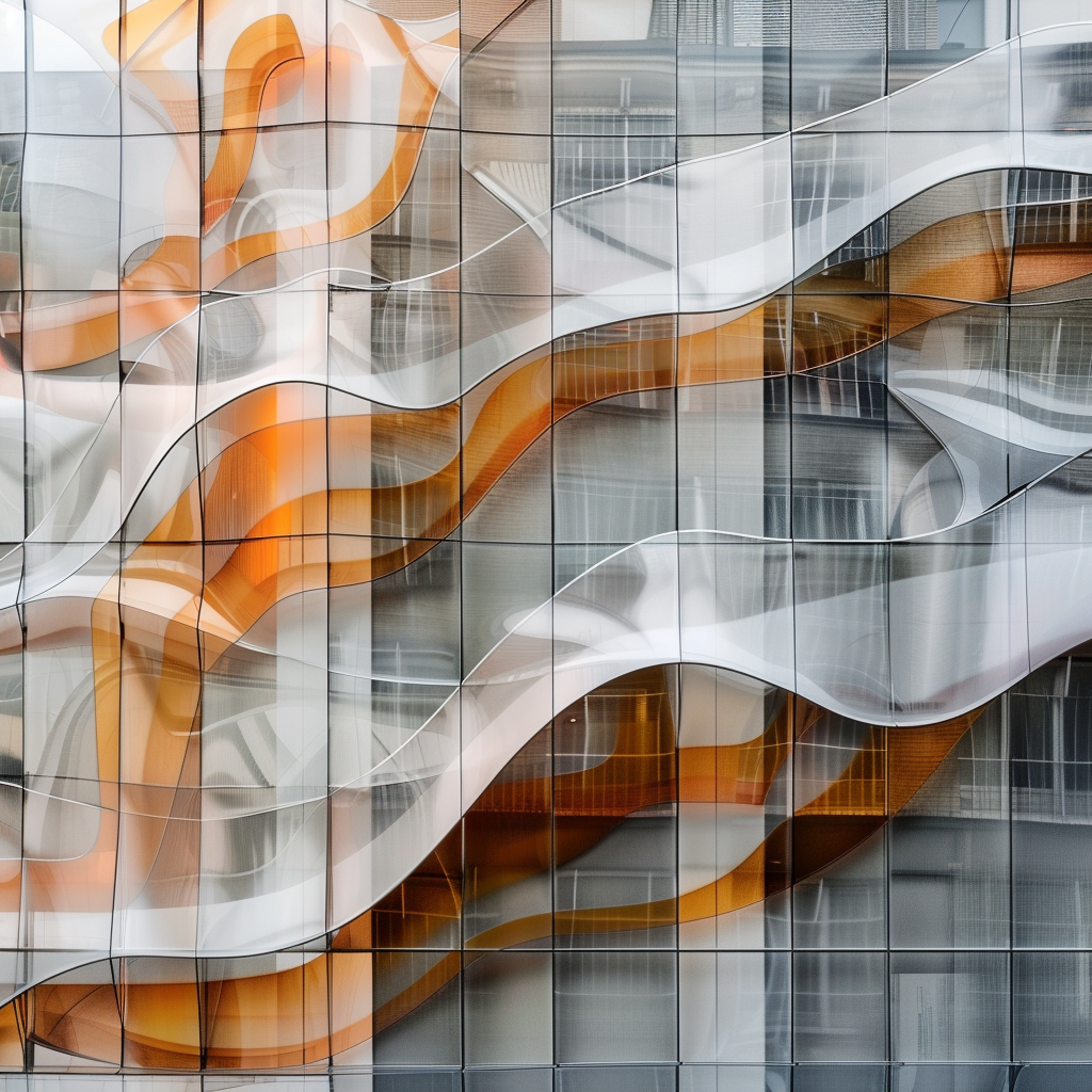 Curved glass building in orange gradient