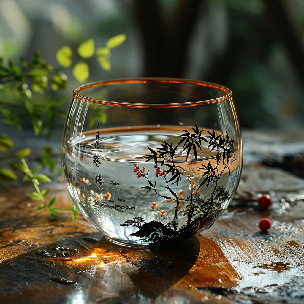 Elegant glass cup with Chinese-inspired design