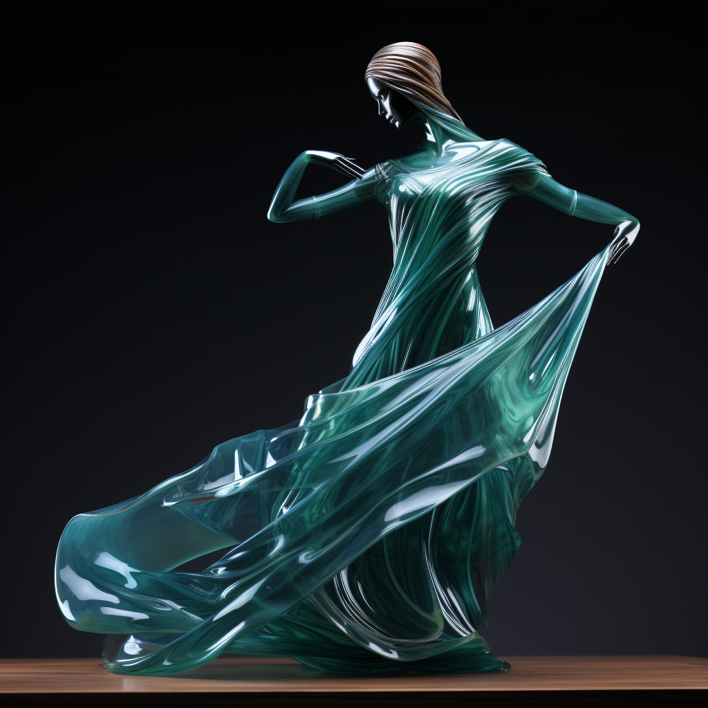 Glass dancer with wooden veins in emerald dress