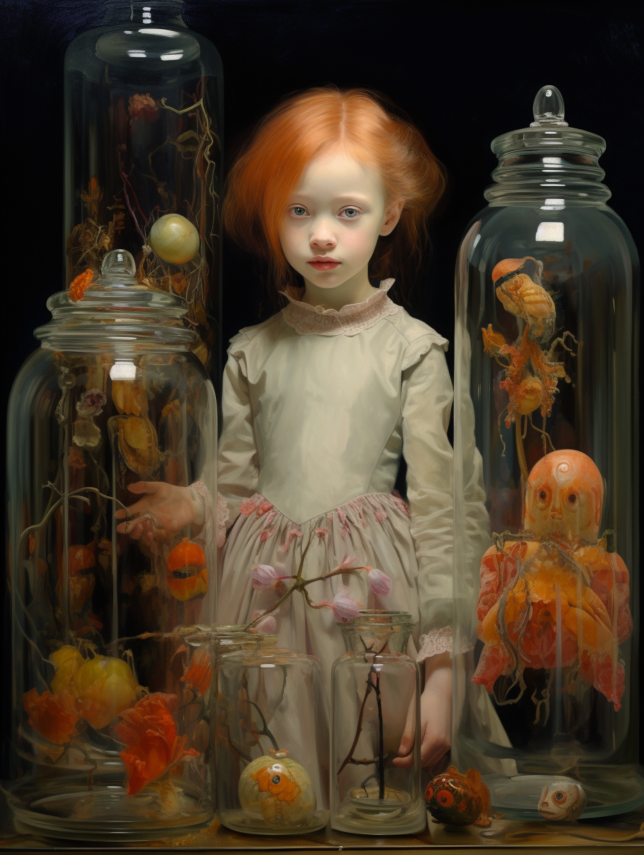 Glass doll and menagerie painting