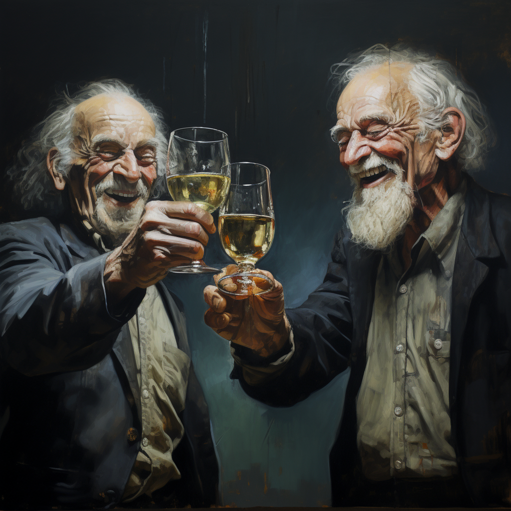 Two men exchanging glass