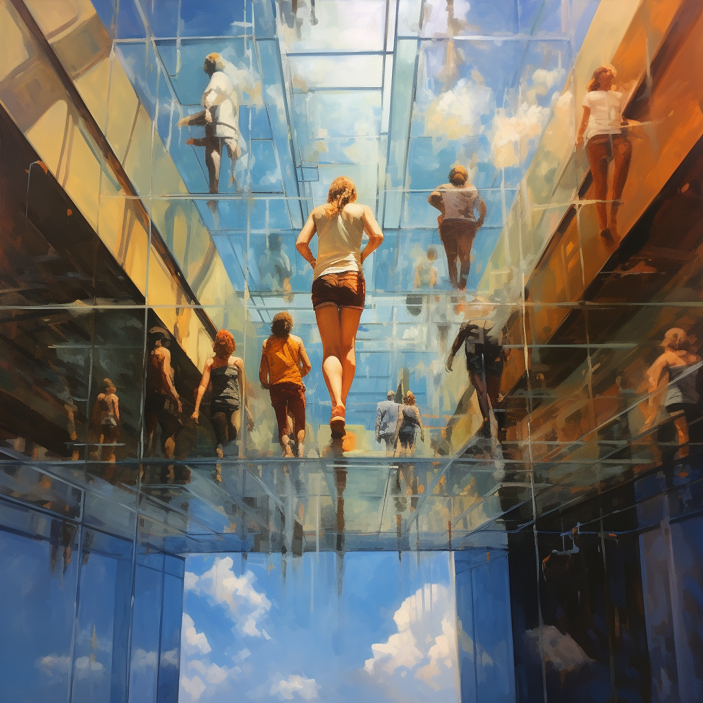 People walking on glass floor