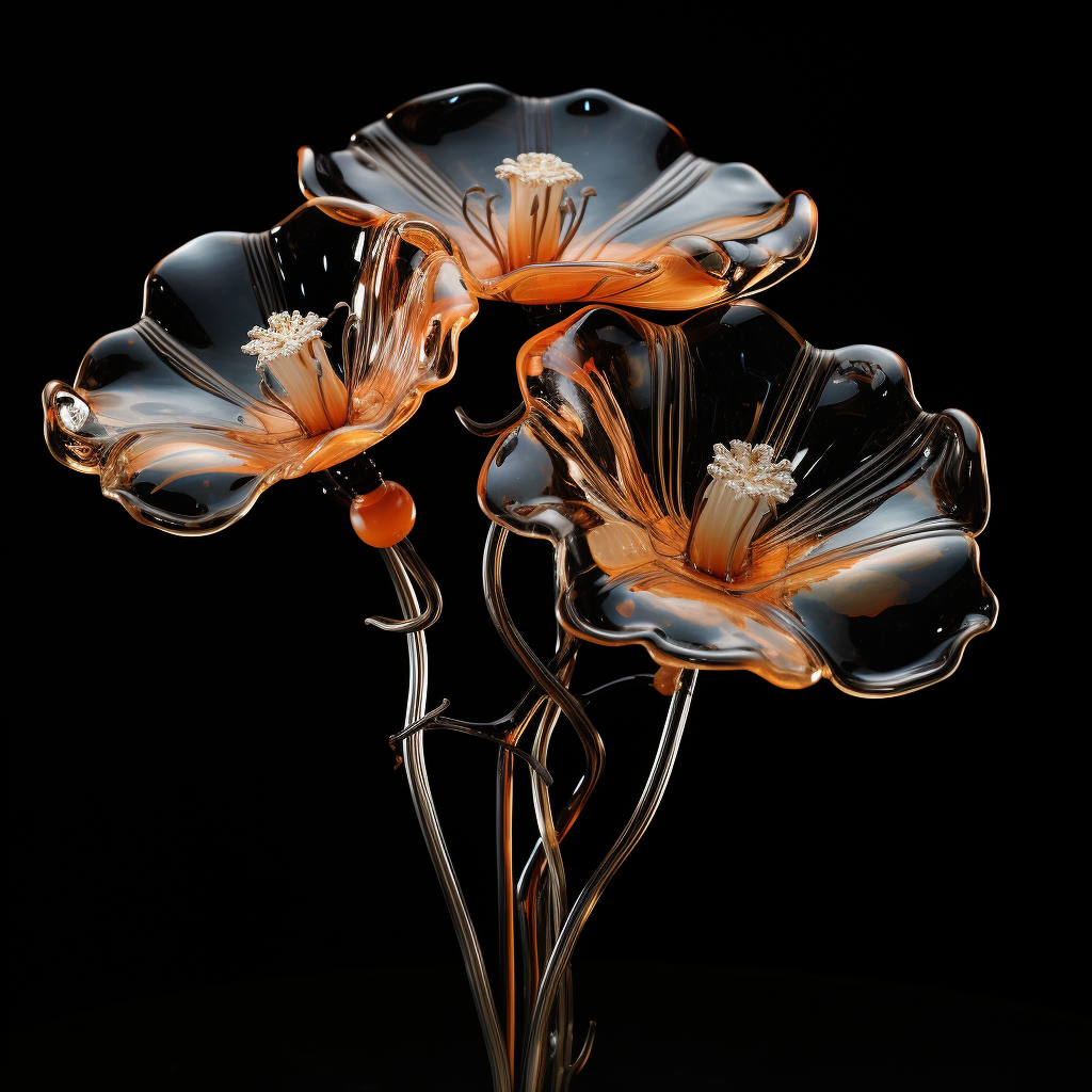 Glass flower melting on a black background