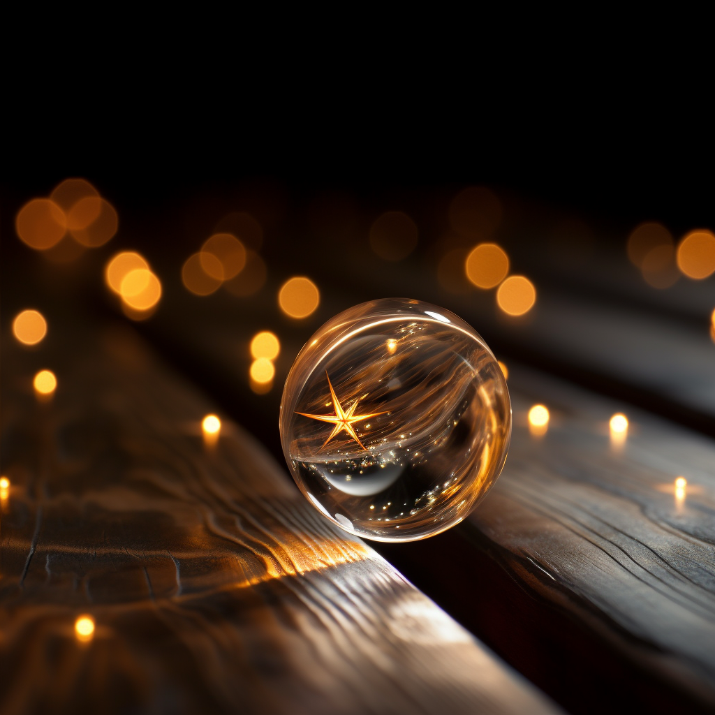 Closeup of Glass Marble with Glowing Star Rolling