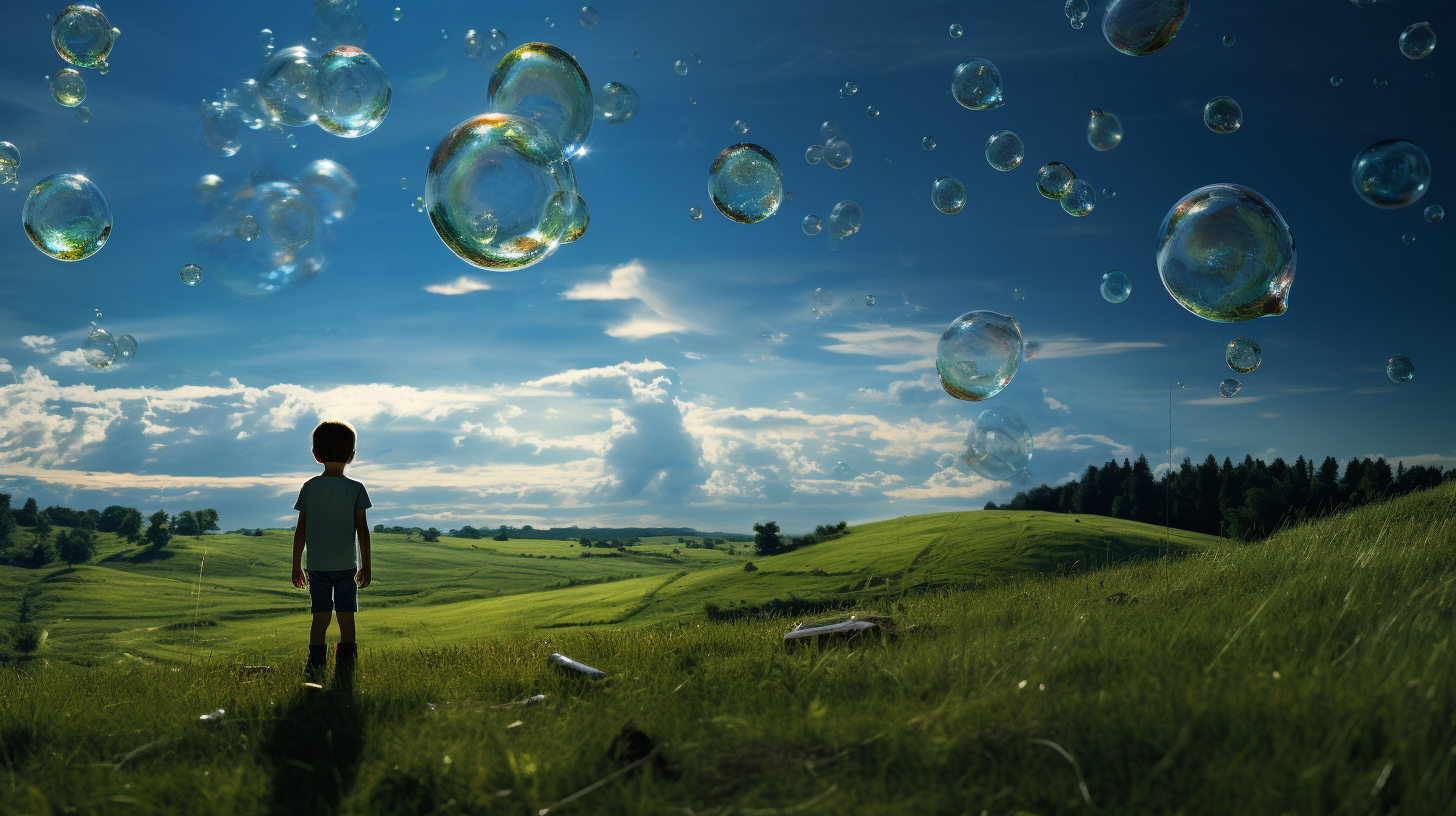 Boy gazing at captivating glass marble tornado