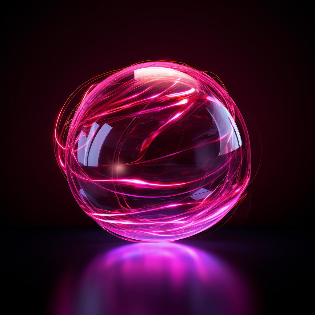 Abstract glass sphere with vibrant neon lights