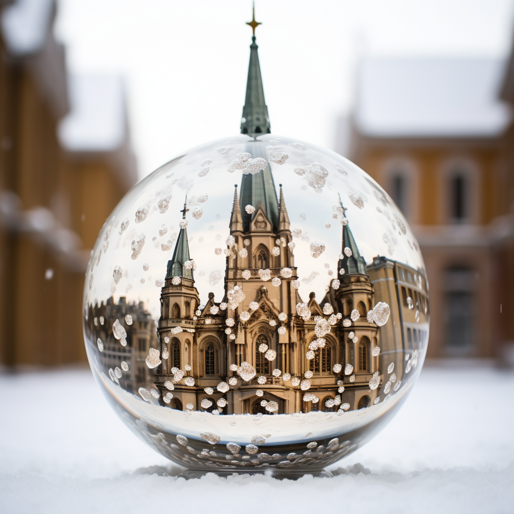 Glass sphere with snow and St. Paul's Lutheran Church