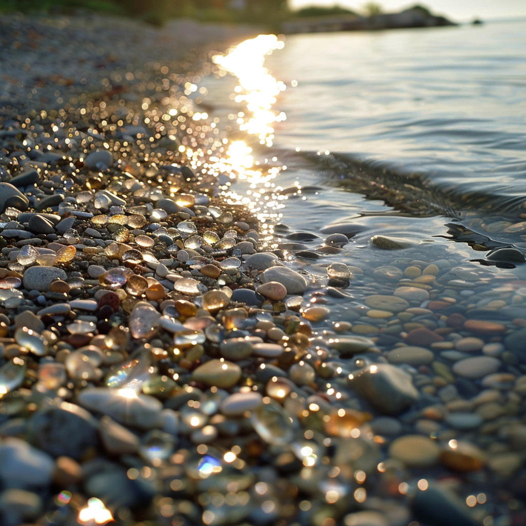 Shimmering Glass Stones by River