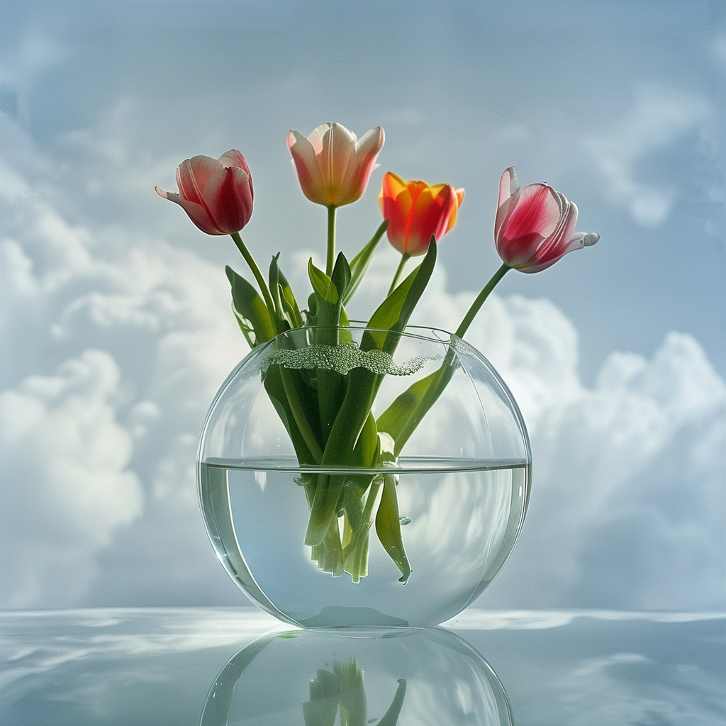 Tulips in transparent glass vase