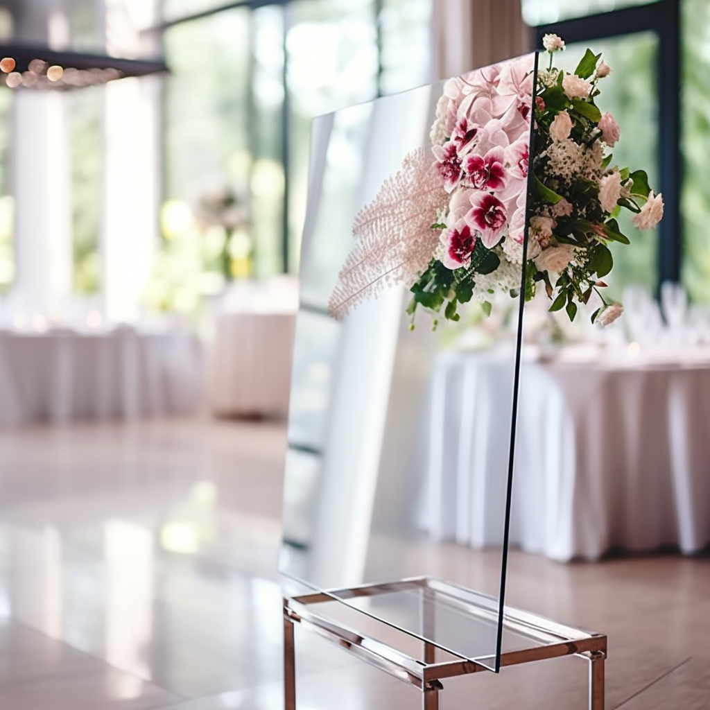 Beautiful glass wedding sign stand