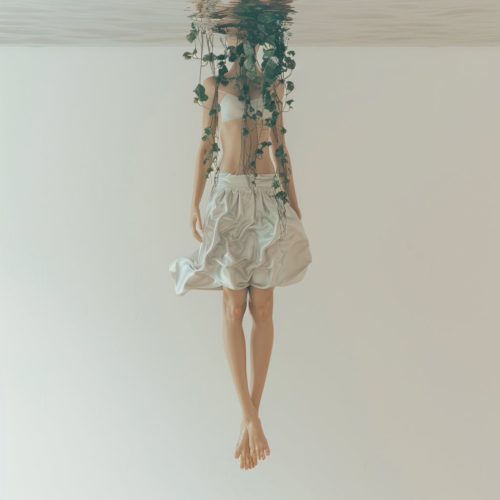 Clear Glass Woman Sculpture Filling with Ocean