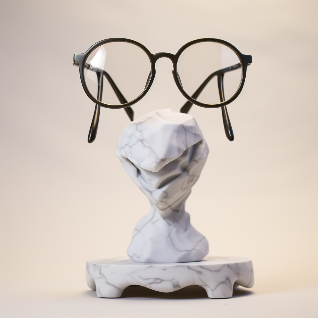 Stylish glasses stand on round marble base