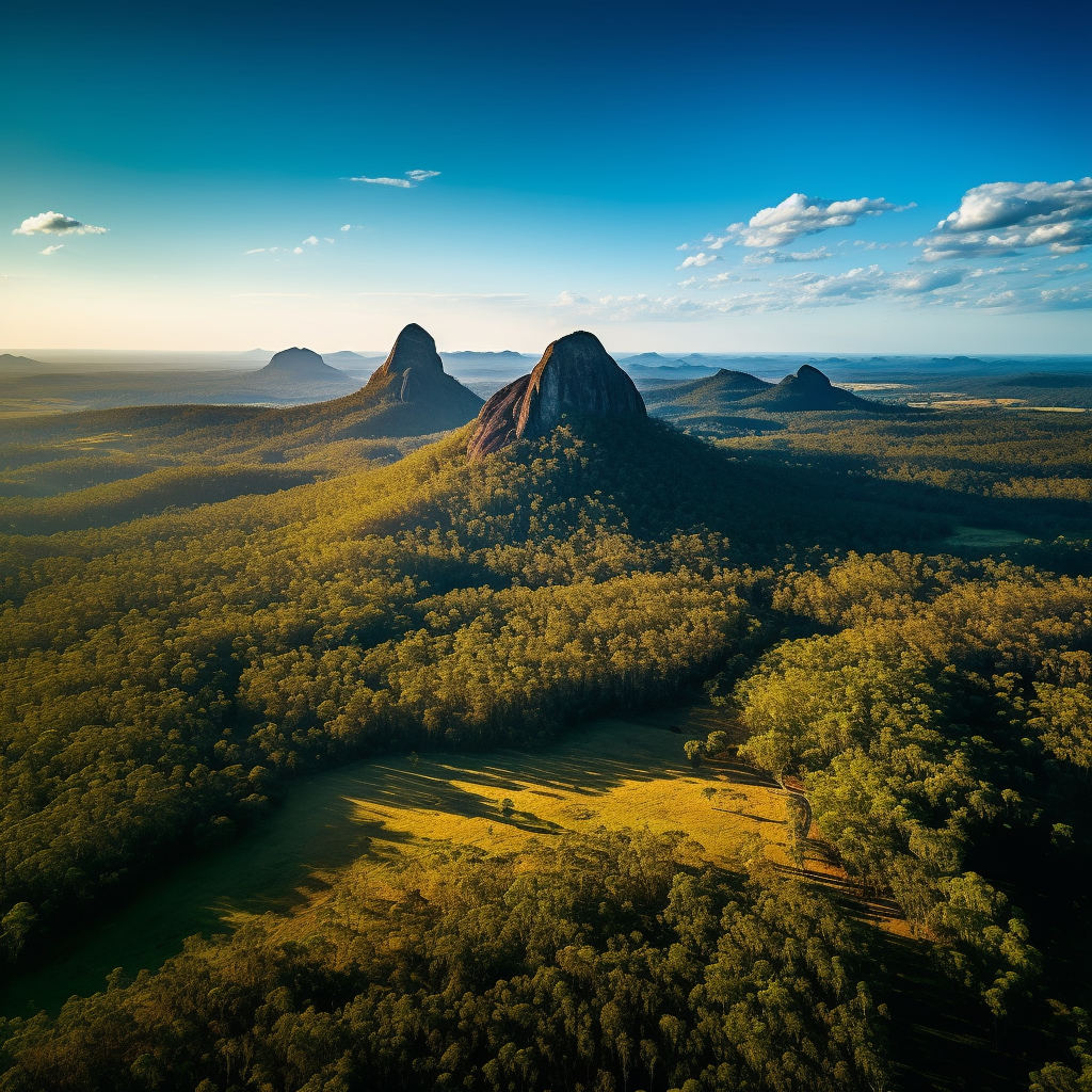 Scenic views of Glass House Mountains