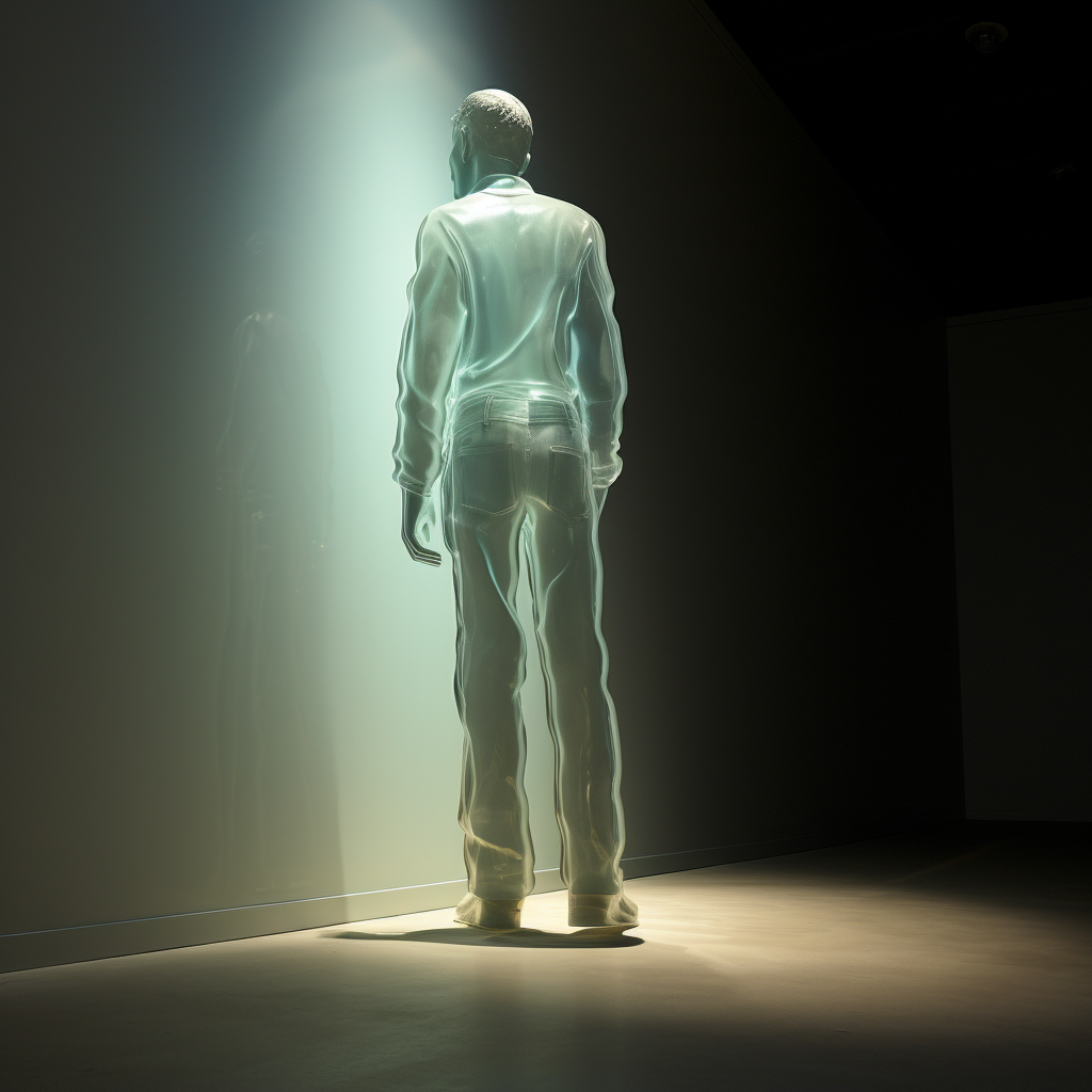 Elegant glassy human figure in indirect light.