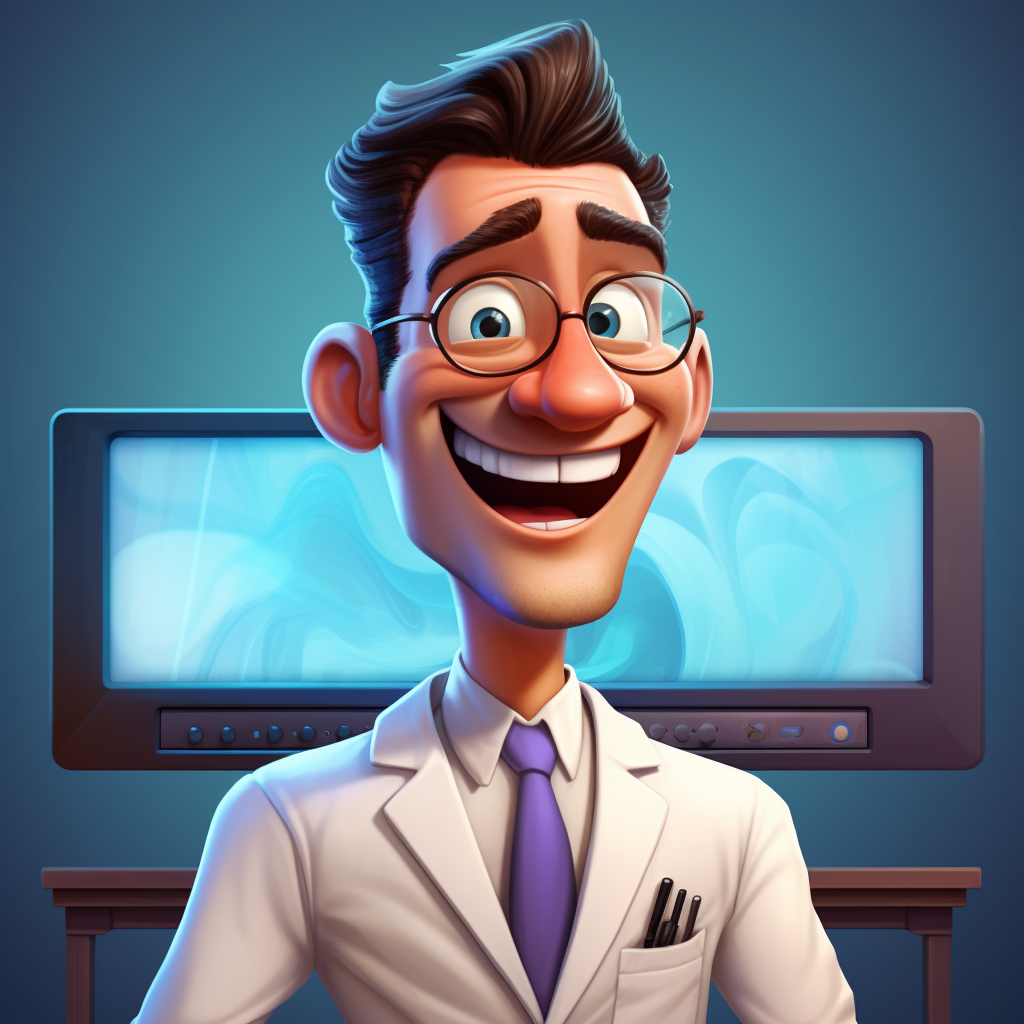 Cheerful doctor with TV screen face