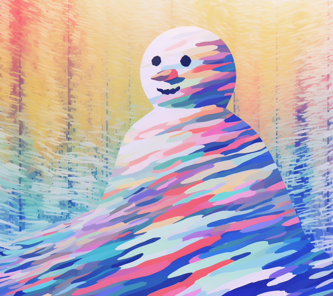 Snowman illustration in glitch art style