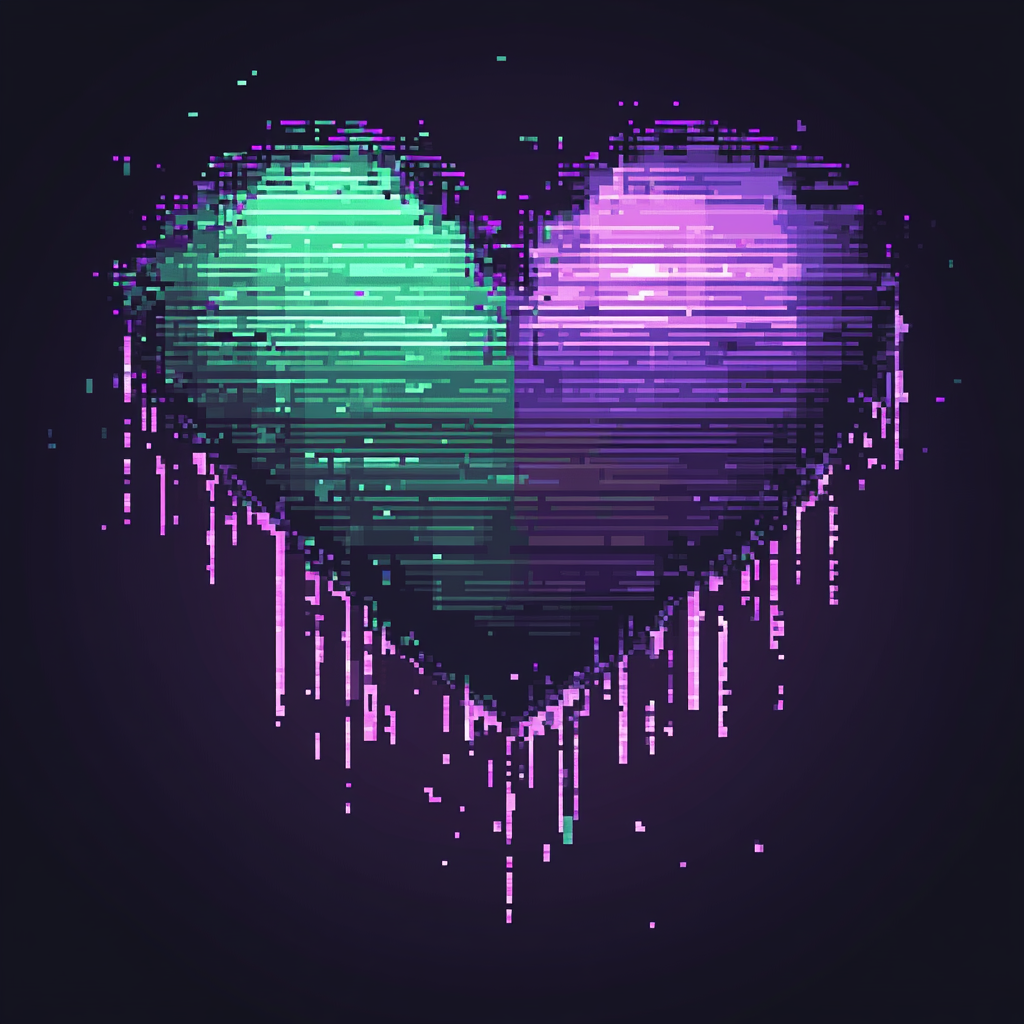 Glitchy pixelated heart emoji design