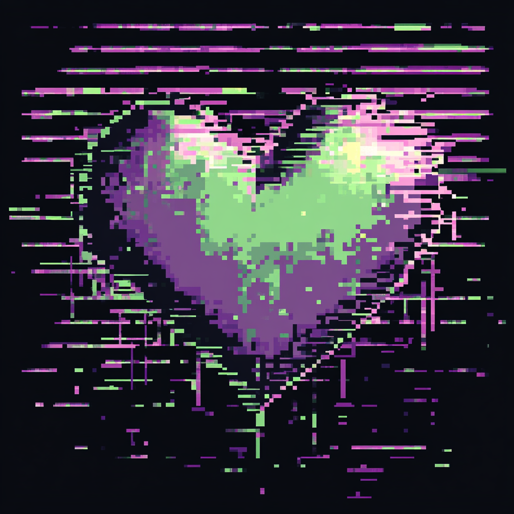 Glitchy pixelated heart emote design