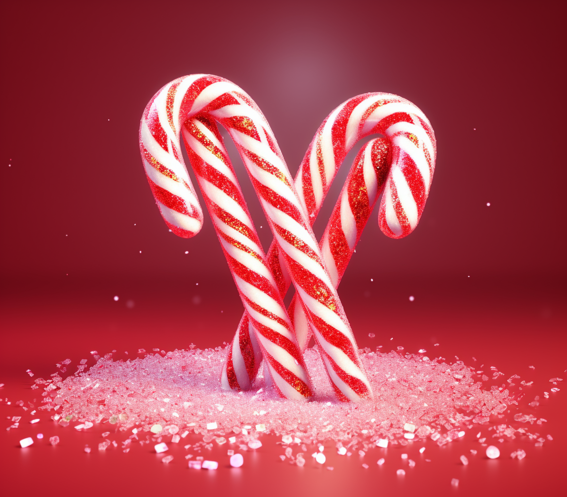 Colorful candy canes with glittery sparkles