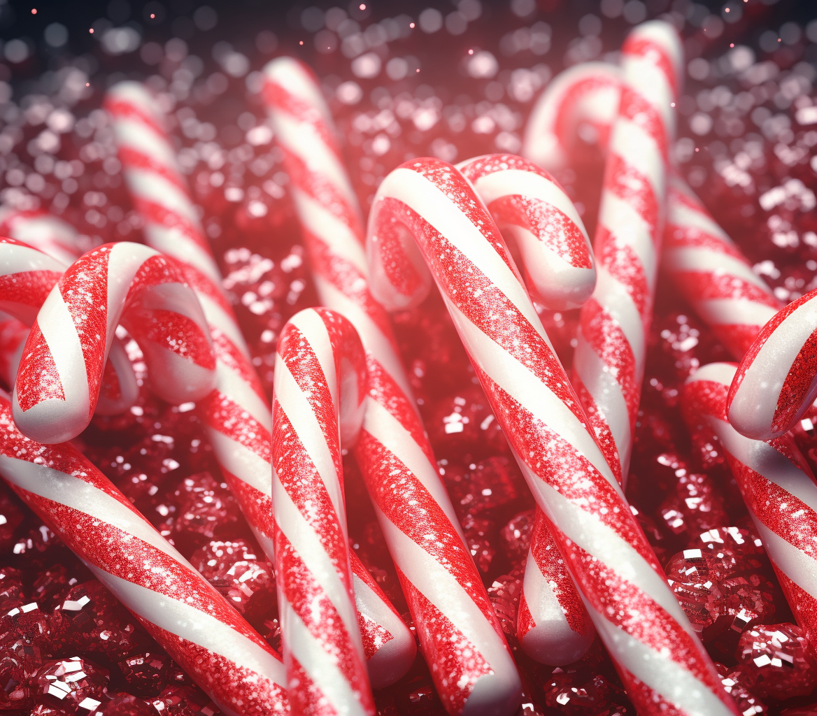 Shiny candy canes with glittery texture