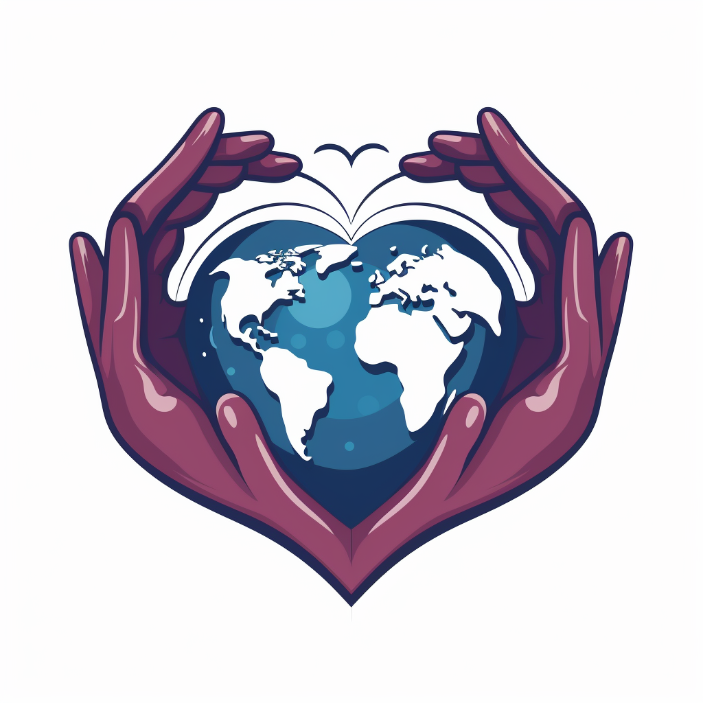 Two hands protect heart-shaped world globe