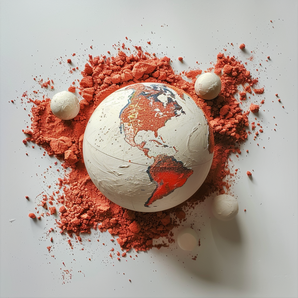 globe on white and red potash