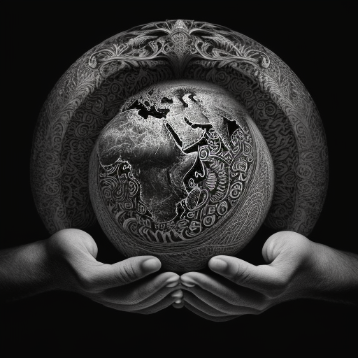 Black and white image of hands holding a globe