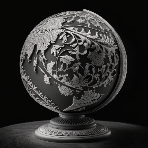 Intricate details of a black and white globe