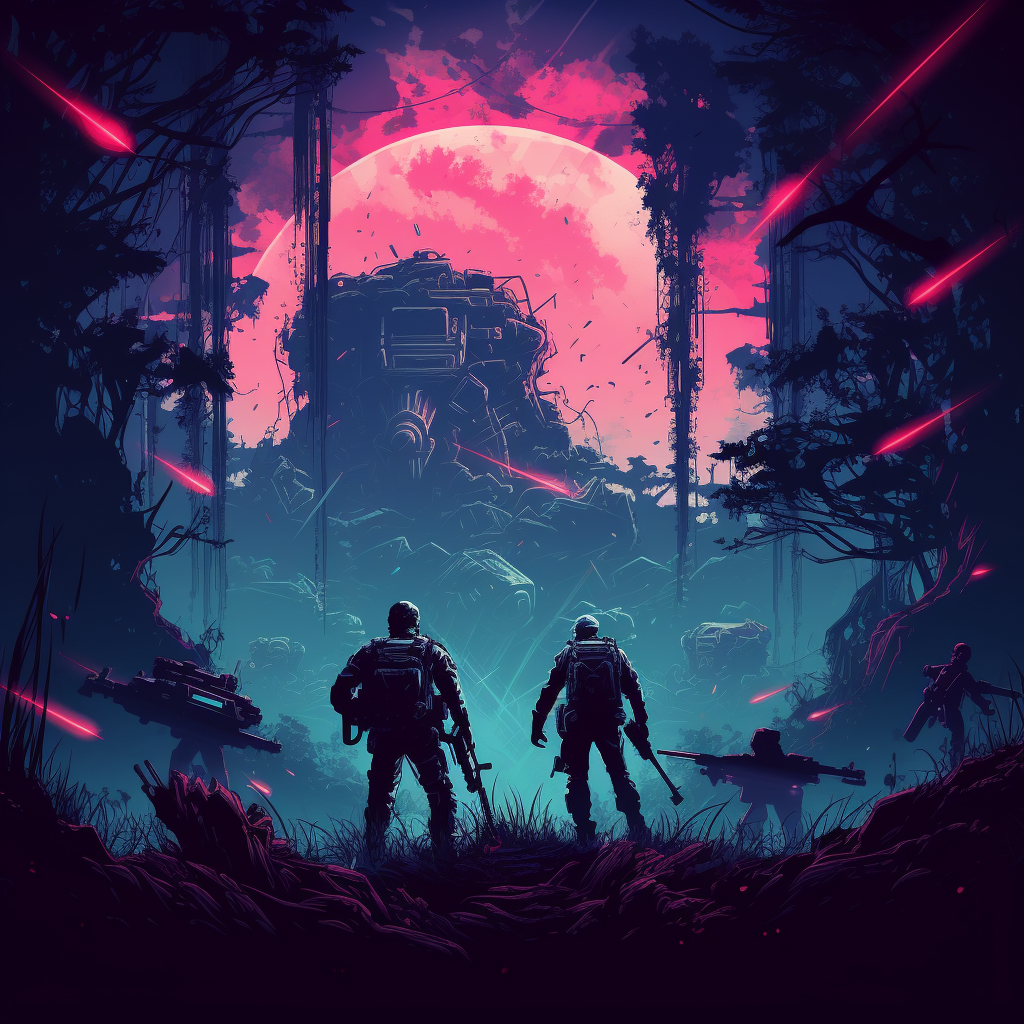 Tactical Military Silhouette in Cyberpunk Forest