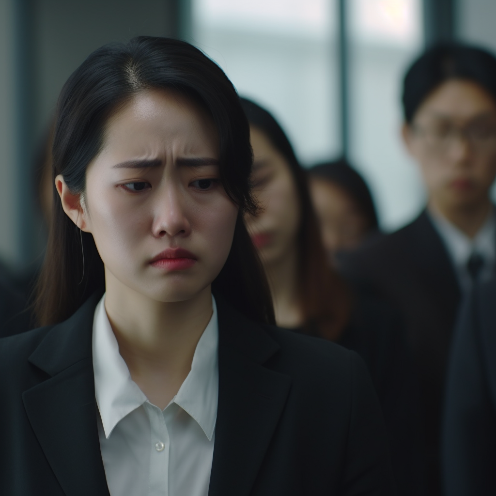 Sad Korean Office Woman Crying After Breakup