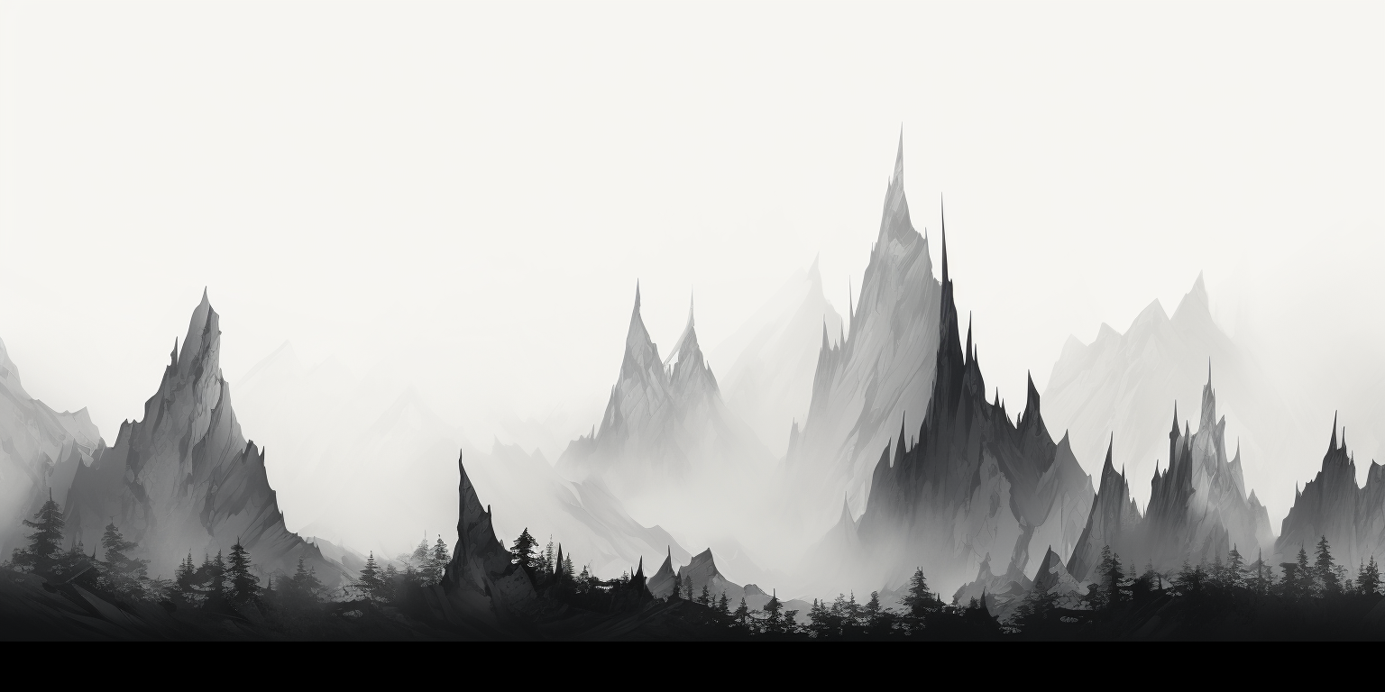 Spire of rock surrounded by dead trees in a foggy mountain landscape