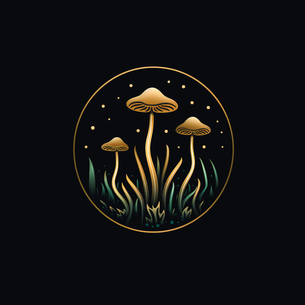 Glowing ancient herbs logo with magical fungi