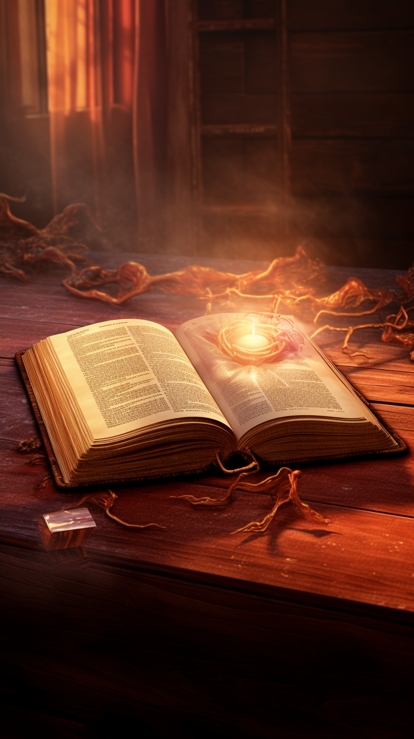 Glowing Bible on Wooden Table