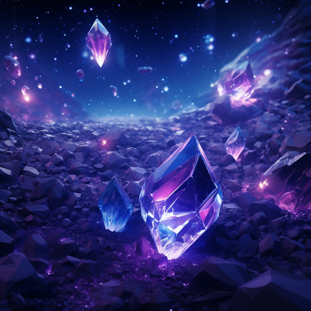 Shimmering blue and purple space gems