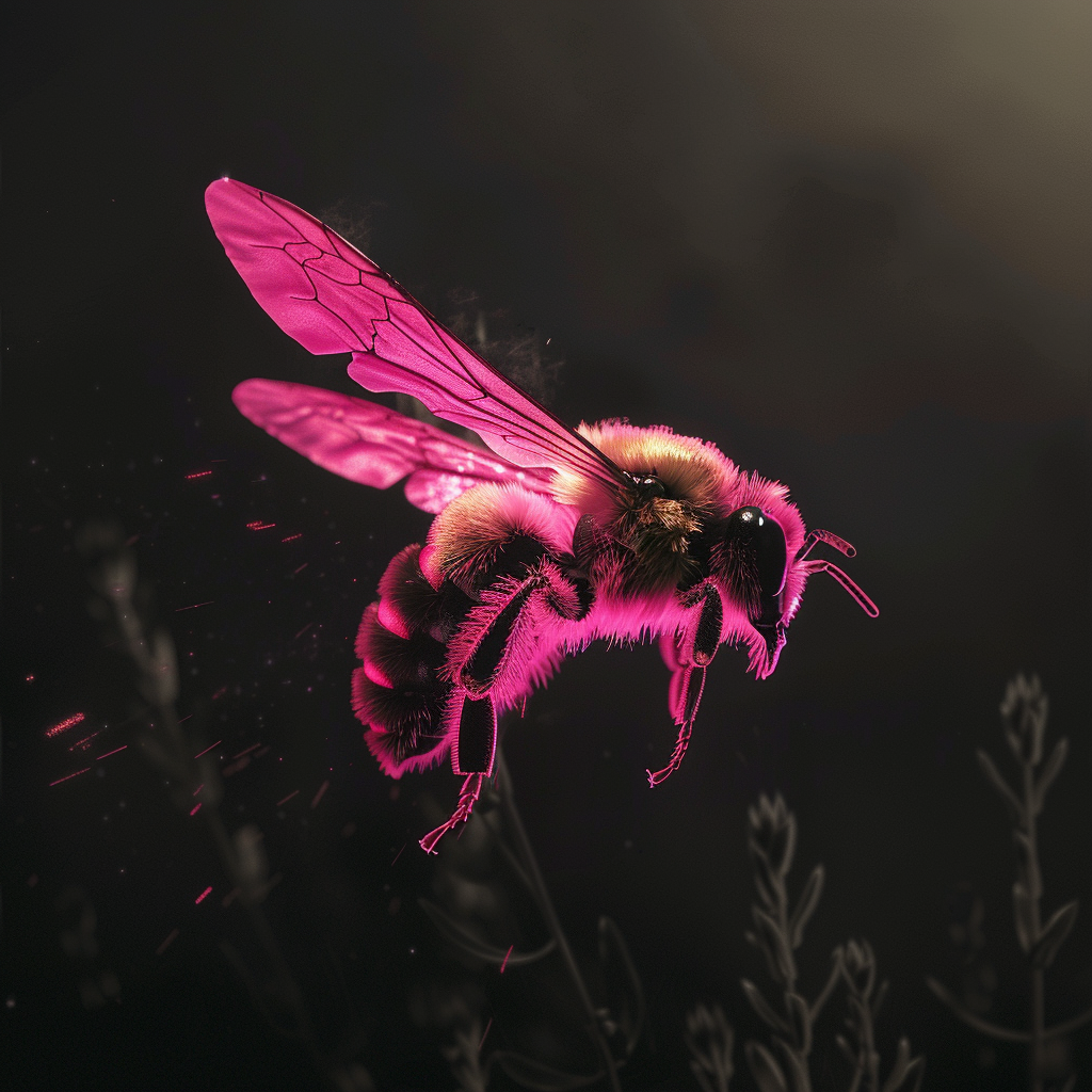 Pink Glowing Bumble Bee Flying