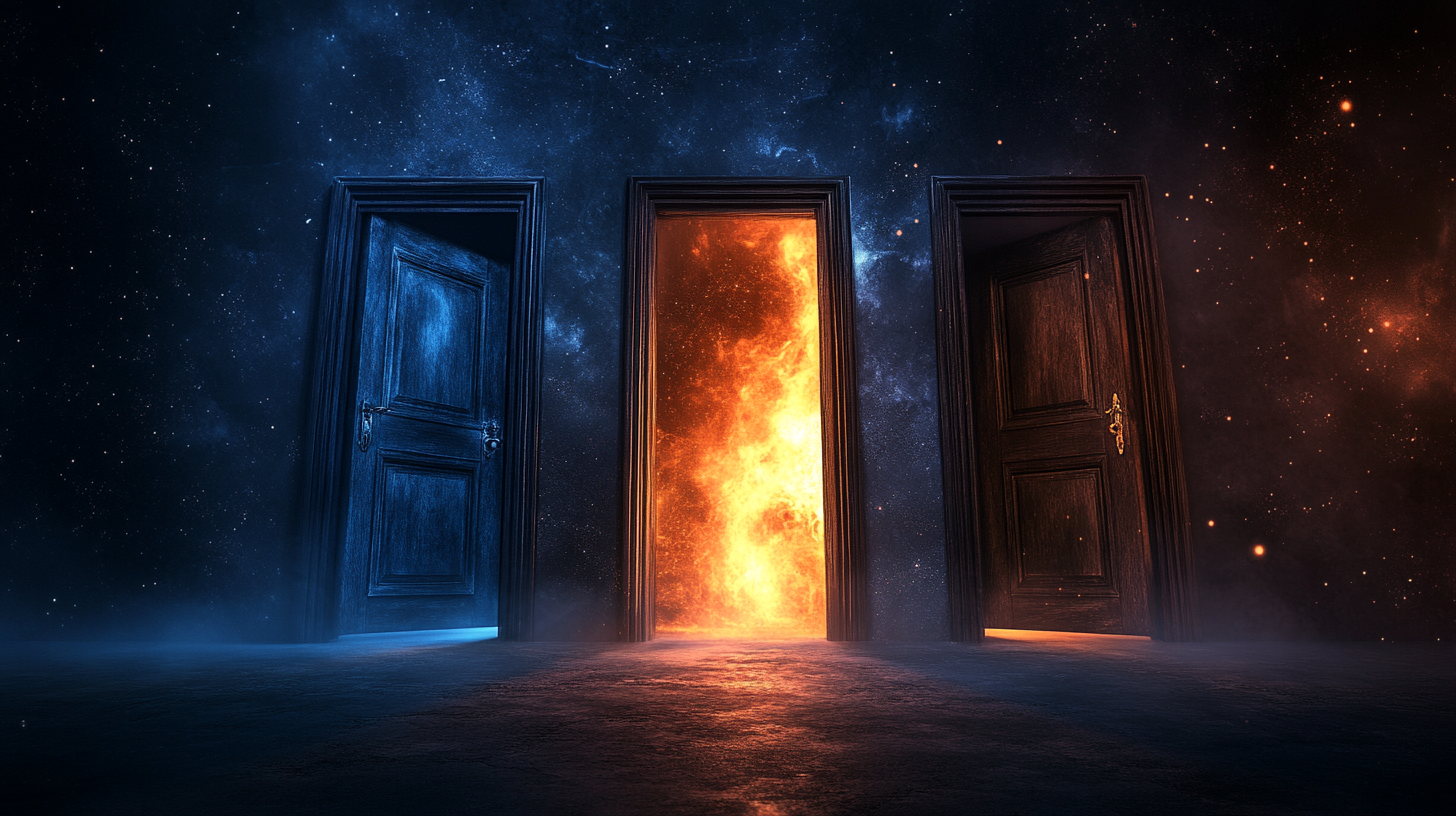 Glowing dark doors ethereal background