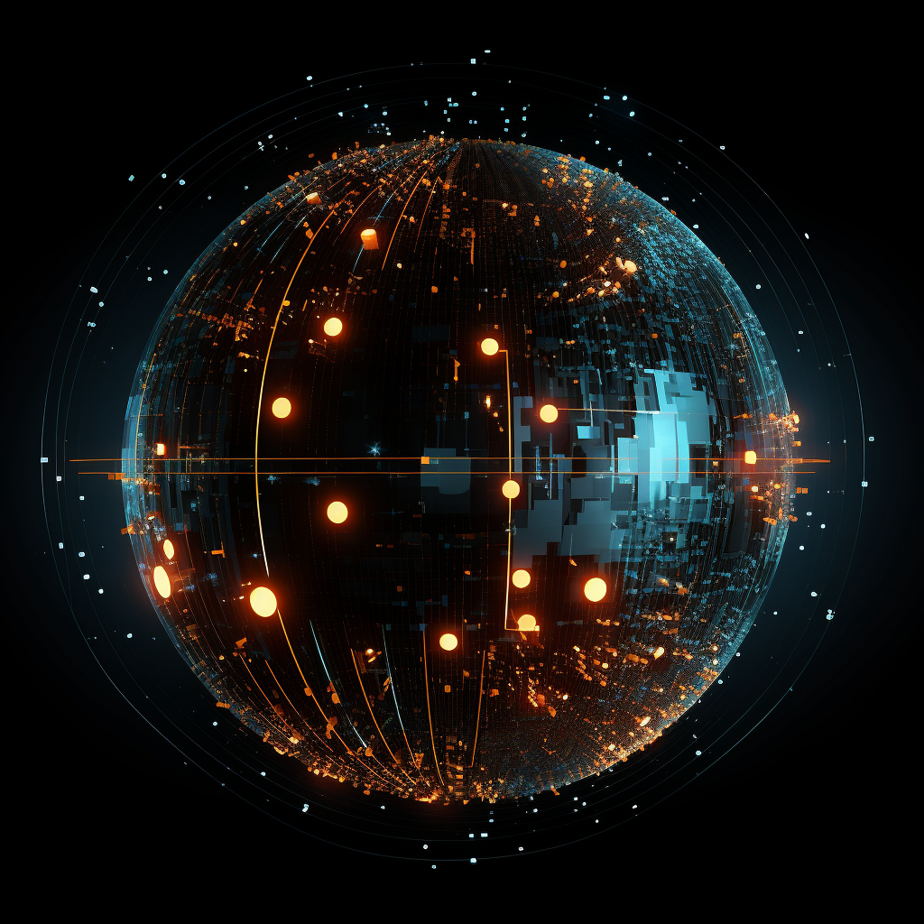 Glowing data sphere on black background