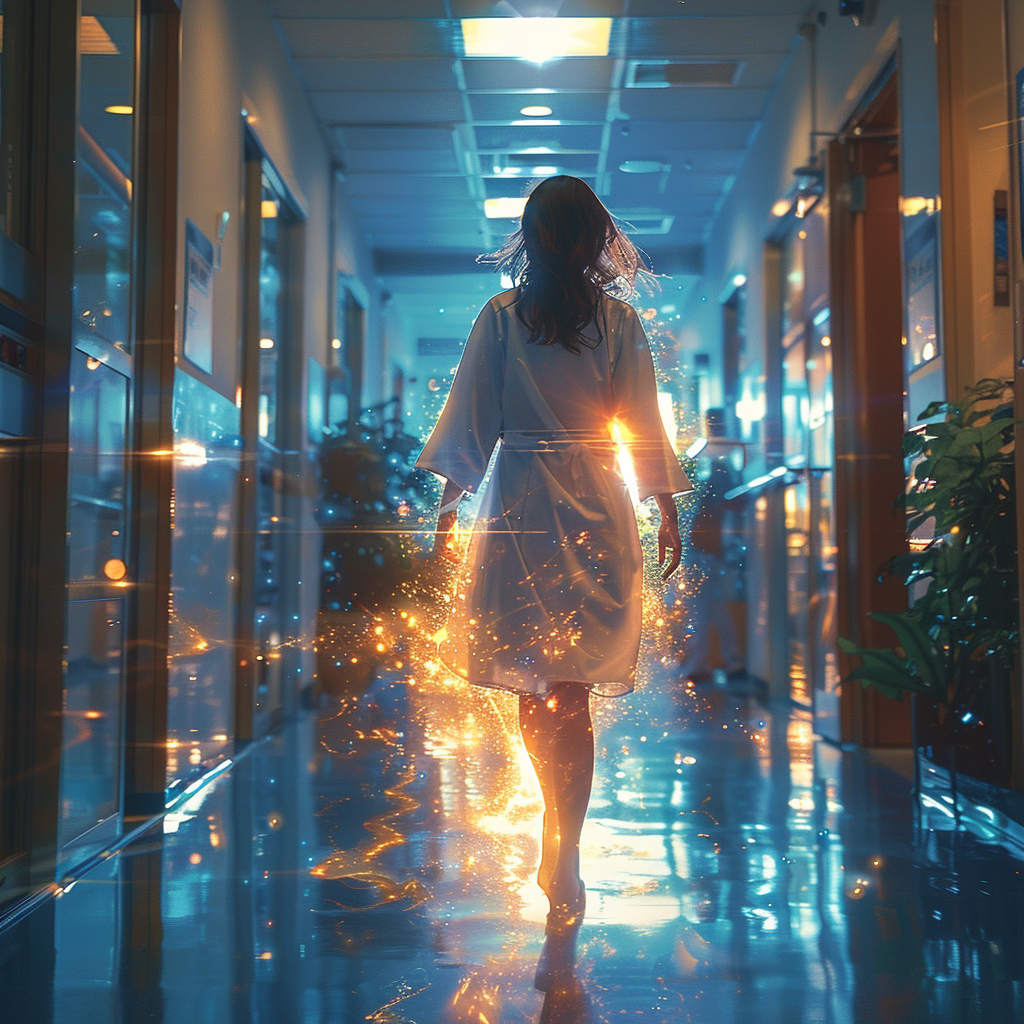 Doctor with Radiant Glow Entering Ward