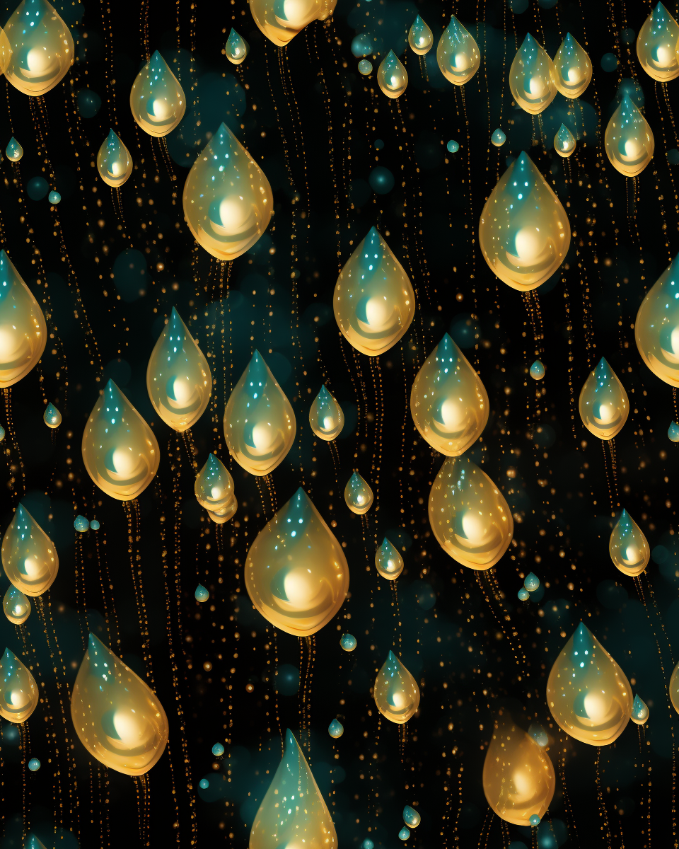 Glowing water droplets on emu shell texture