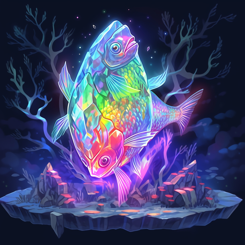 Glowing fish with stone symbolism