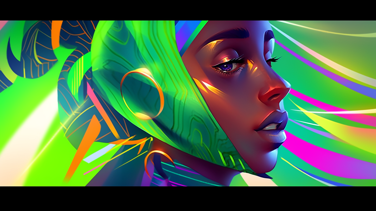 Isometric painting of a glowing girl with green energy