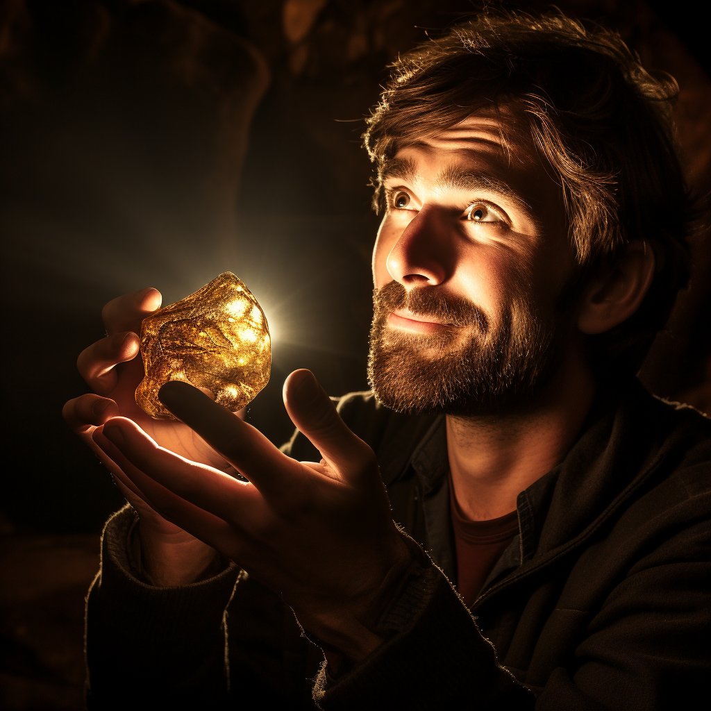 man amazed by golden nugget